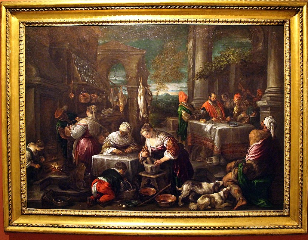 Lazzaro alla mensa del ricco Epulone - Leandro, Jacopo da Ponte, detto Bassano